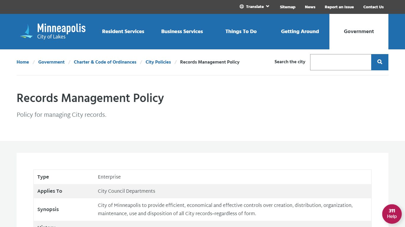 Records Management Policy - City of Minneapolis